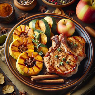 Image of Spiced Pork Chops Squash and Apples