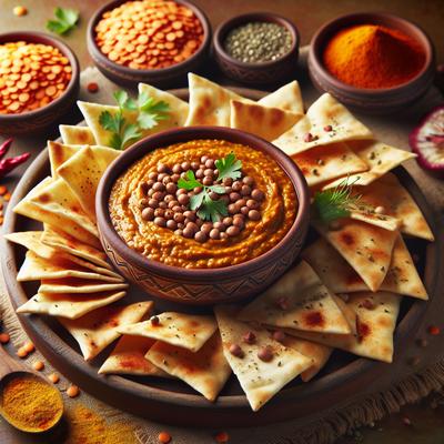 Image of Spiced Red Lentil Dip with Pita Crisps