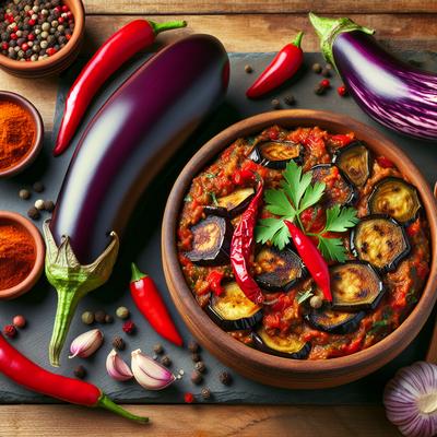 Image of Spicy Aubergine Eggplant and Red Pepper Tapenade Dip