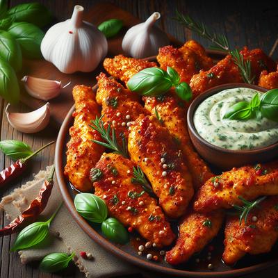 Image of Spicy Baked Chicken Tenders with a Garlic Basil Aioli