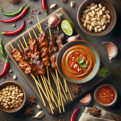 Image of Spicy Beef Satay with Peanut Sauce