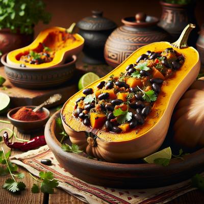 Image of Spicy Black Bean Stuffed Butternut Squash