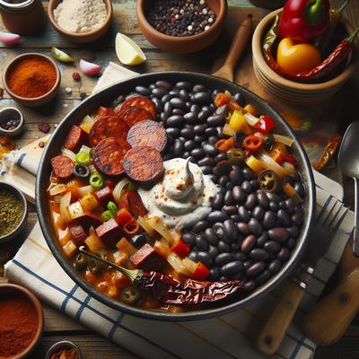 Image of Spicy Black Beans with Chorizo and Chipotle Cream