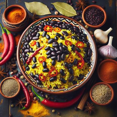 Image of Spicy Black Beans with Yellow Rice