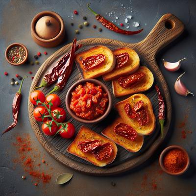 Image of Spicy Cayenne Toasts with Sun Dried Tomato Spread