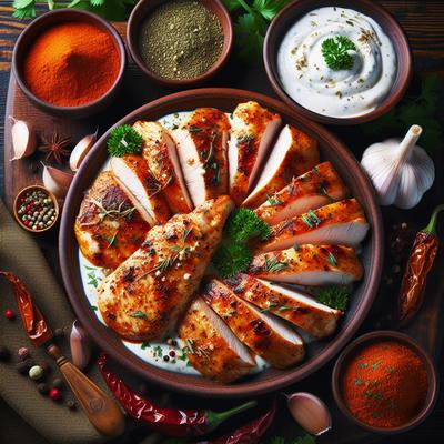 Image of Spicy Chicken Breasts with Tahini Yogurt Sauce