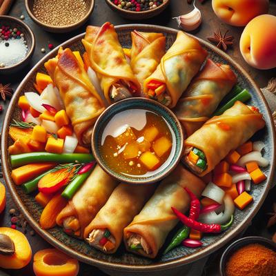 Image of Spicy Chicken Egg Rolls with Honey Apricot Dipping Sauce