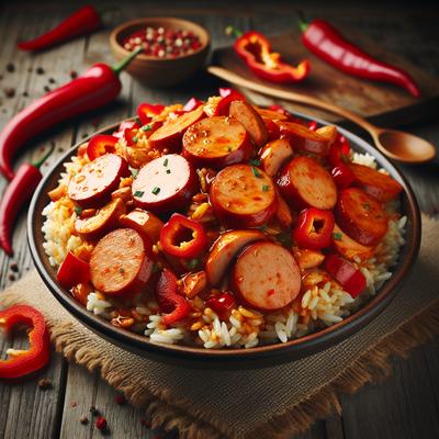 Image of Spicy Chicken Kielbasa and Rice with Red Bell Peppers