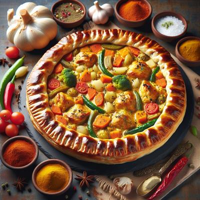 Image of Spicy Chicken Korma Vegetable Pie or Pies