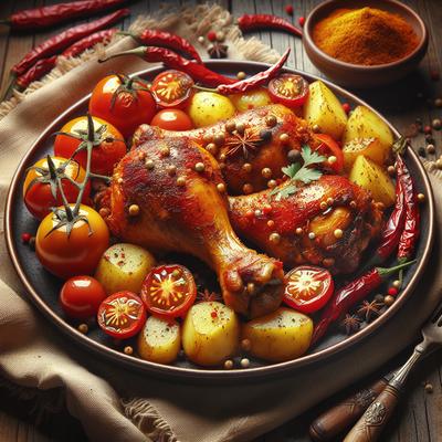 Image of Spicy Chicken Legs with Tomatoes Potatoes