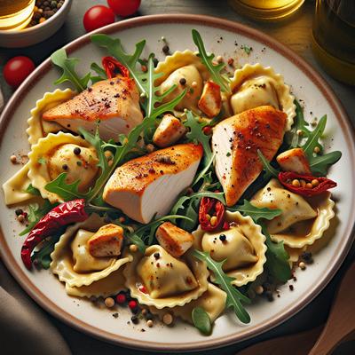 Image of Spicy Chicken Rustica on Ravioli and Arugula