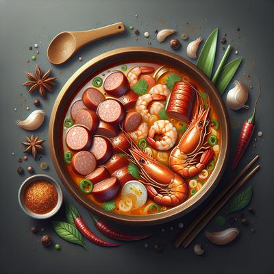 Image of Spicy Chicken Sausage and Shrimp Soup