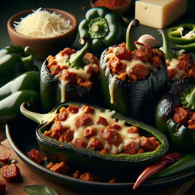 Image of Spicy Chorizo Stuffed Poblano Peppers with Cheese