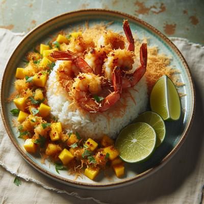 Image of Spicy Coconut Shrimp Spicy Mango Basil Salsa Lime Jasmine Rice