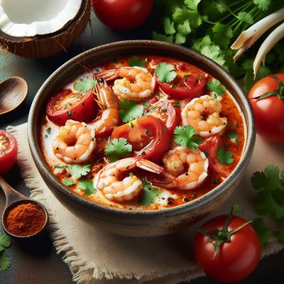 Image of Spicy Coconut Shrimp Stew with Tomatoes and Cilantro