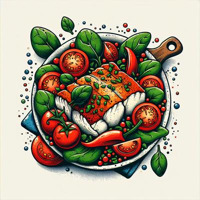 Image of Spicy Cod with Tomatoes and Spinach