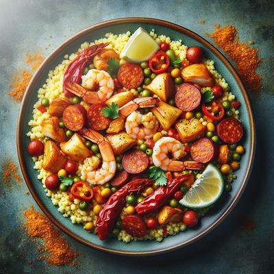 Image of Spicy Couscous with Shrimp Chicken and Chorizo Aka Yum
