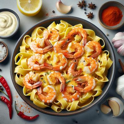 Image of Spicy Creamy Shrimp Over Lemon Garlic Pasta Pappardelle's Pasta