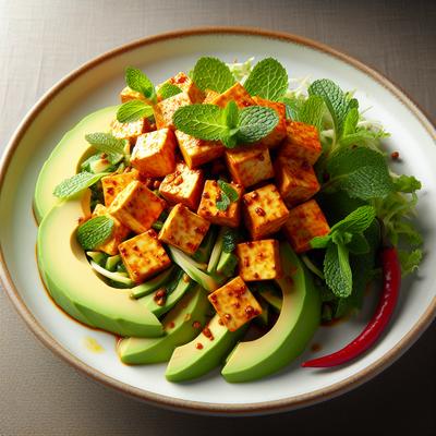 Image of Spicy Crisp Tofu on Mint Avocado Salad