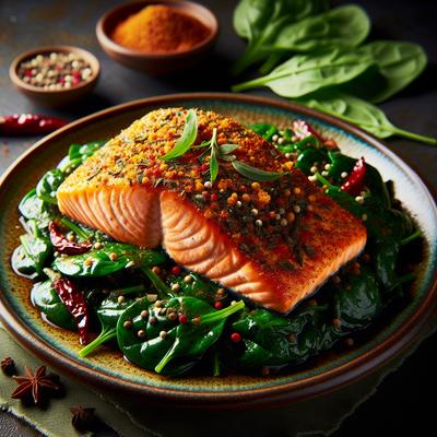 Image of Spicy Crusted Salmon Over Spinach