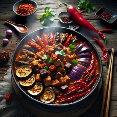 Image of Spicy Eggplant and Pork Hot Pot