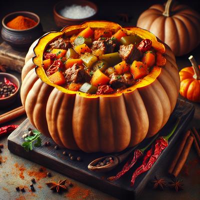 Image of Spicy Fall Stew Baked in a Pumpkin