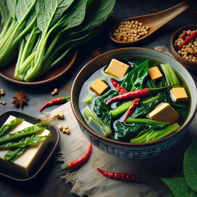 Image of Spicy Gai Lan and Bean Curd Soup