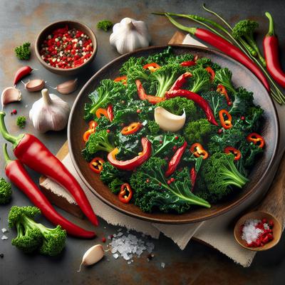 Image of Spicy Garlic Kale with Sauteed Red Peppers