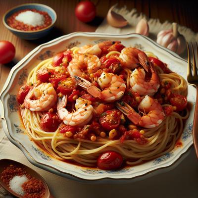 Image of Spicy Garlic Shrimp and Tomato Spaghetti
