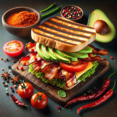 Image of Spicy Grilled Bacon and Tomato Sandwich with Avocado