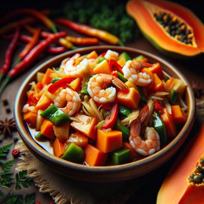 Image of Spicy Hawaiian Papaya Shrimp Stir Fry