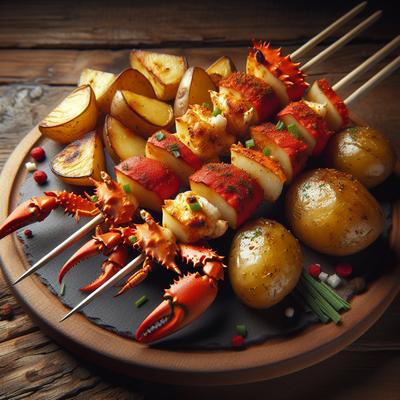 Image of Spicy Imitation Crab Shish Kabobs with Roasted Potatoes