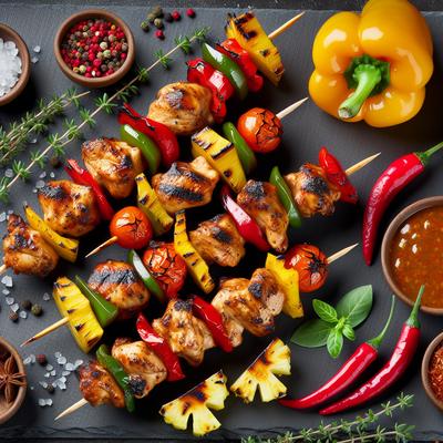 Image of Spicy Jerk Chicken Kebabs with Bell Peppers and Pineapple