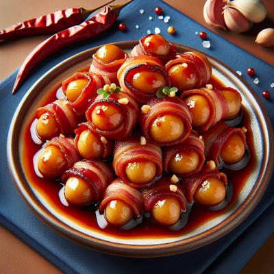 Image of Spicy Ketchup Glazed Bacon Wrapped Water Chestnuts
