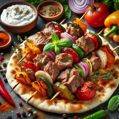 Image of Spicy Lamb Shish Kebabs with Greek Pita Bread