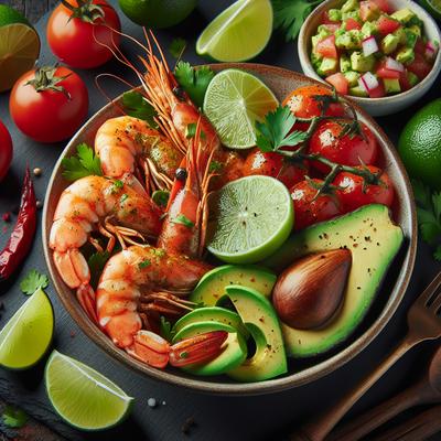 Image of Spicy Lime Prawns Served with Tomato Avocado Salsa