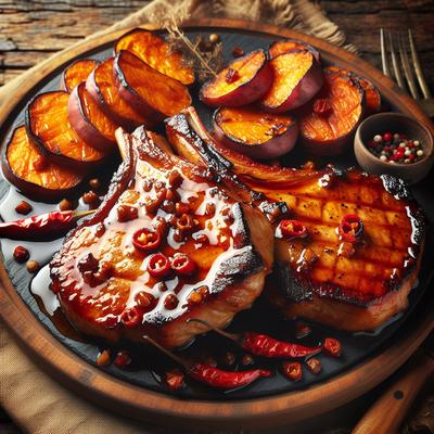 Image of Spicy Maple Roasted Pork Chops and Sweet Potatoes