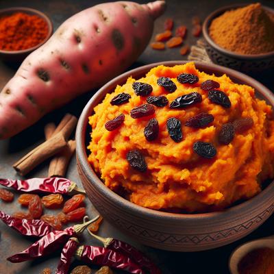 Image of Spicy Mashed Sweet Potatoes with Raisins