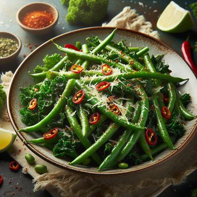Image of Spicy Parmesan Green Beans and Kale