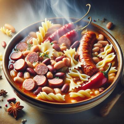 Image of Spicy Pasta Bean and Sausage Soup