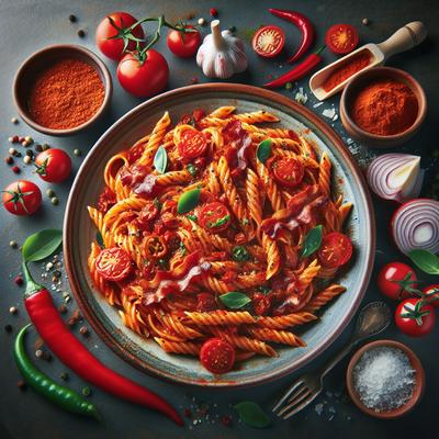 Image of Spicy Pasta with Tomato Bacon Sauce