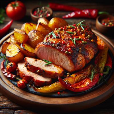Image of Spicy Pork Tenderloin with Potatoes and Peppers