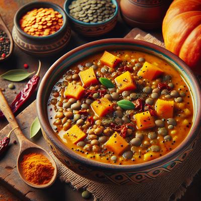 Image of Spicy Pumpkin Lentil Soup Vegetarian Too
