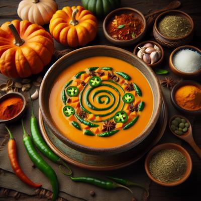 Image of Spicy Pumpkin Soup with Green Chili Swirl