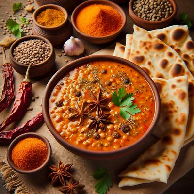 Image of Spicy Red Lentil Dal with Pita Wedges