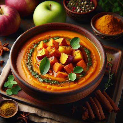 Image of Spicy Roasted Sweet Potato Soup with Curried Apples