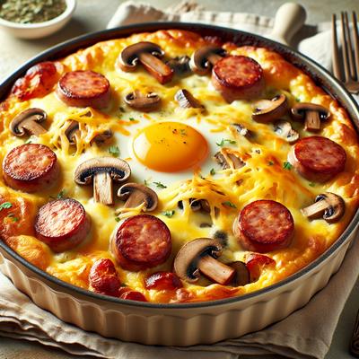 Image of Spicy Sausage Mushroom and Swiss Breakfast Casserole