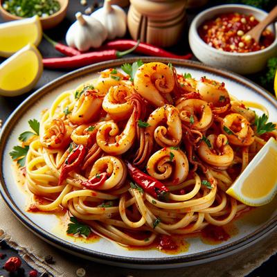 Image of Spicy Sauteed Calamari Over Pasta