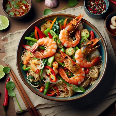 Image of Spicy Seared Prawn Shrimp and Noodle Salad