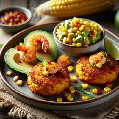 Image of Spicy Shrimp Cakes with Corn and Avocado Salsa